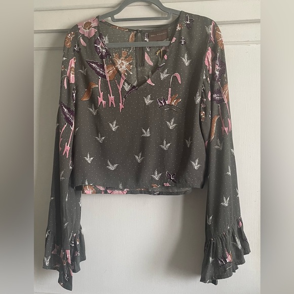 Bel Kazan Tops - Bel Kazan Ophelia Long Sleeve Gray Floral Top. Made In Bali. New With Tags.